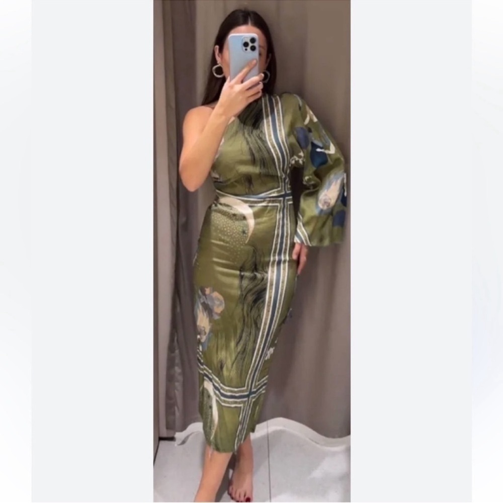 Zara Limited Edition Linen ZW Collection printed asymmetric dress - Picture 5 of 14